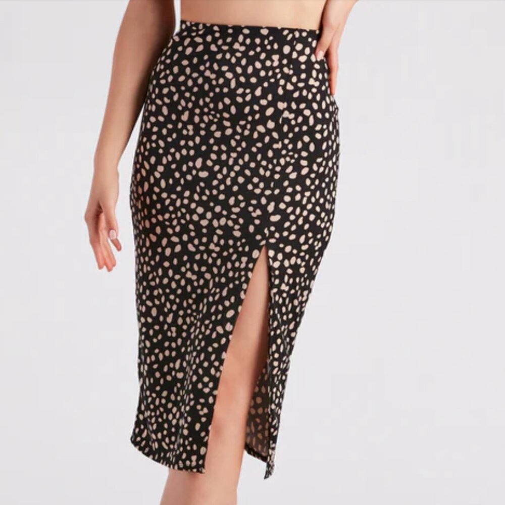 Leopard slit midi skirt